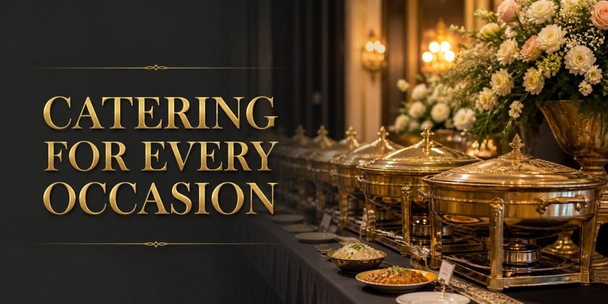 A catering spread laid out for a large gathering